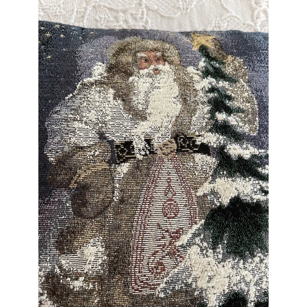 Riverdale Old World Santa Claus Tapestry Throw Pillow Christmas Holiday USA Made